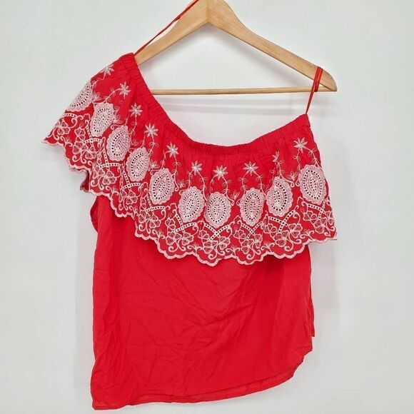Stella & Dot Hannah One Shoulder Top Large Red Embroidered Size Large NWT - Picture 5 of 10